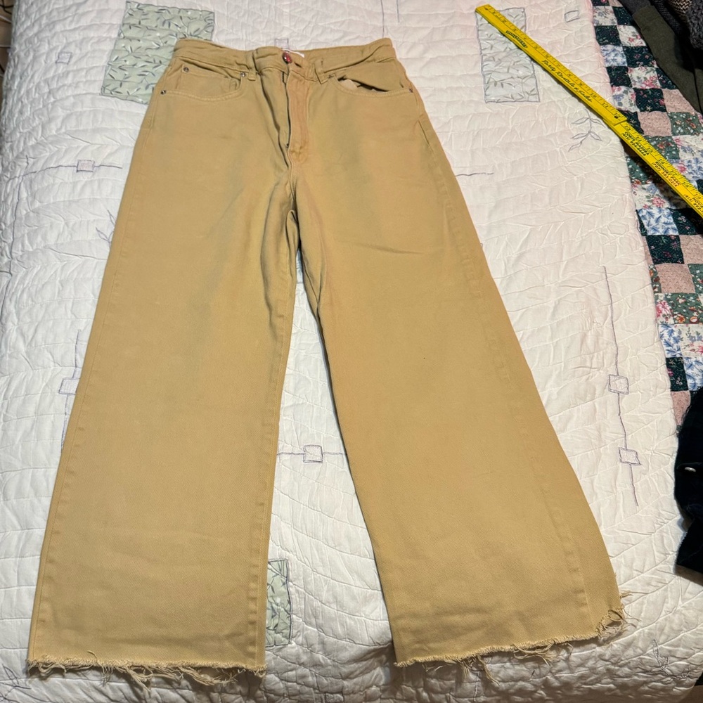 stradivarius Wide Leg Flare Jeans in Beige